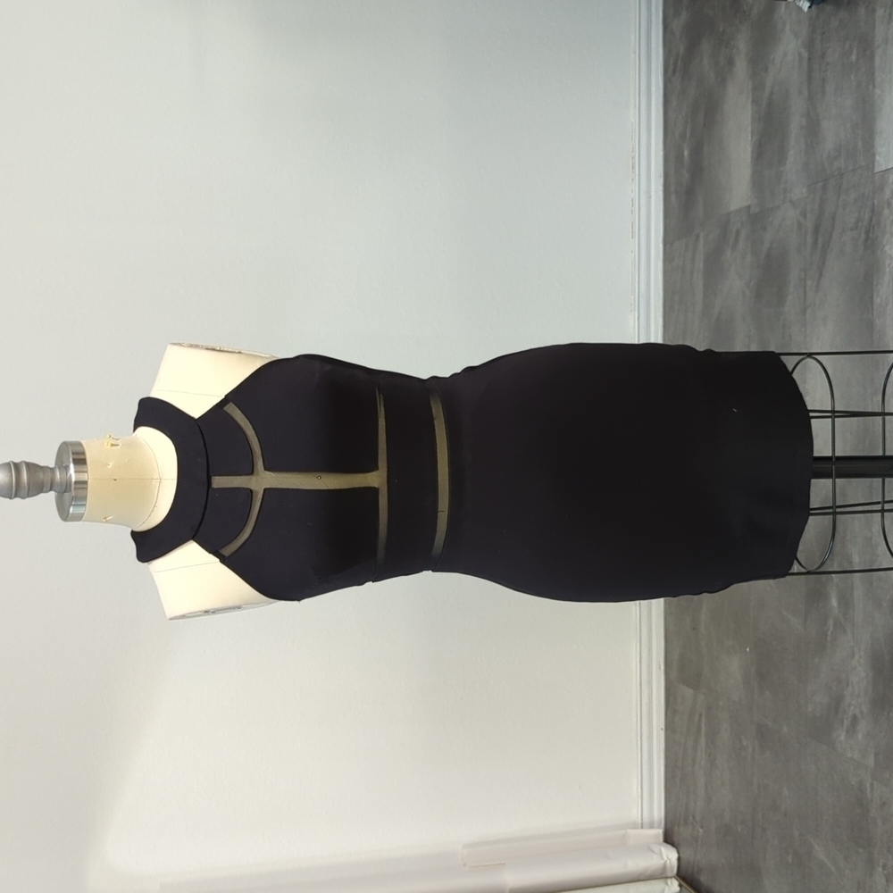 Guess Knit Mesh Halter Dress Black XS fall stretch sexy cocktail party clubbing - Picture 2 of 11